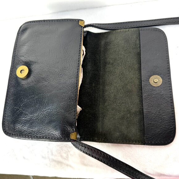 Vera Pelle Italian Black Leather Small Crossbody Purse Adjustable Strap Zipper - Picture 12 of 16